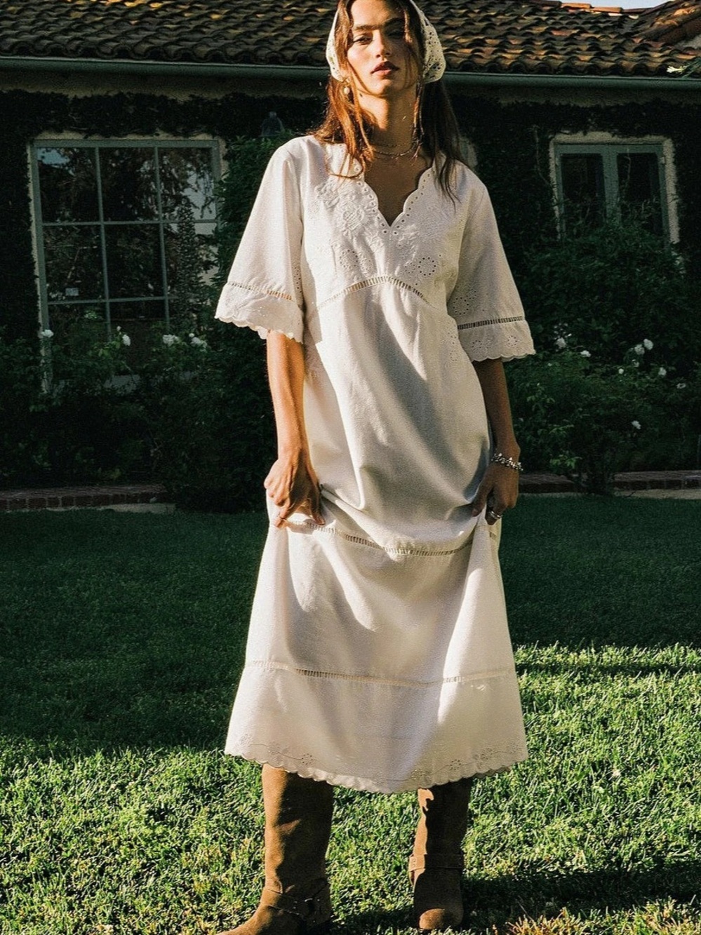 NWT bohme Paulina Embroidered Maxi Dress White Size L
